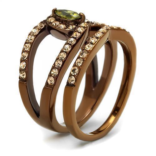 Womens Coffee Brown Ring Anillo Cafe Para Mujer 316L Stainless Steel with AAA Grade CZ in Olivine Anzio - Jewelry Store by Erik Rayo