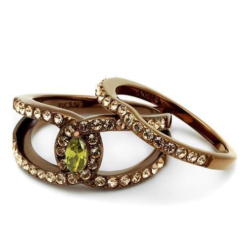 Womens Coffee Brown Ring Anillo Cafe Para Mujer 316L Stainless Steel with AAA Grade CZ in Olivine Anzio - Jewelry Store by Erik Rayo