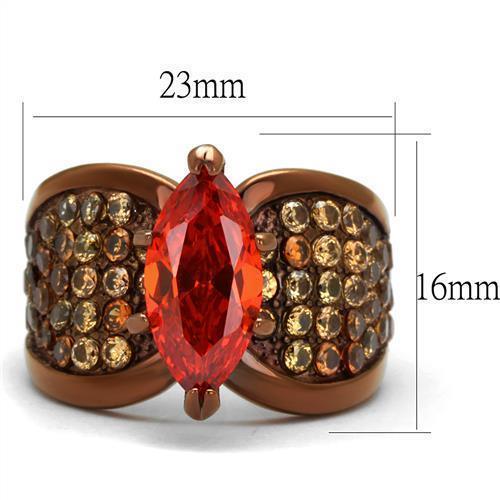 Womens Coffee Brown Ring Anillo Cafe Para Mujer 316L Stainless Steel with AAA Grade CZ in Orange Lanciano - Jewelry Store by Erik Rayo