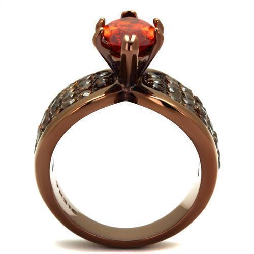 Womens Coffee Brown Ring Anillo Cafe Para Mujer 316L Stainless Steel with AAA Grade CZ in Orange Lanciano - Jewelry Store by Erik Rayo