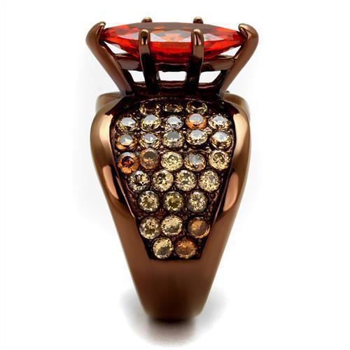 Womens Coffee Brown Ring Anillo Cafe Para Mujer 316L Stainless Steel with AAA Grade CZ in Orange Lanciano - Jewelry Store by Erik Rayo