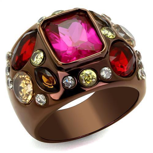 Womens Coffee Brown Ring Anillo Cafe Para Mujer 316L Stainless Steel with AAA Grade CZ in Ruby Annunziata - Jewelry Store by Erik Rayo