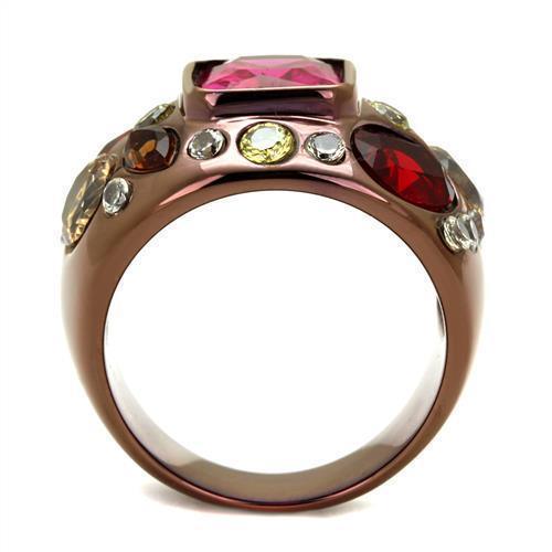 Womens Coffee Brown Ring Anillo Cafe Para Mujer 316L Stainless Steel with AAA Grade CZ in Ruby Annunziata - Jewelry Store by Erik Rayo