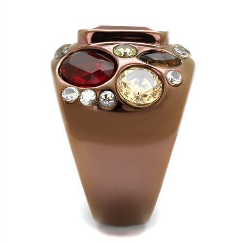 Womens Coffee Brown Ring Anillo Cafe Para Mujer 316L Stainless Steel with AAA Grade CZ in Ruby Annunziata - Jewelry Store by Erik Rayo