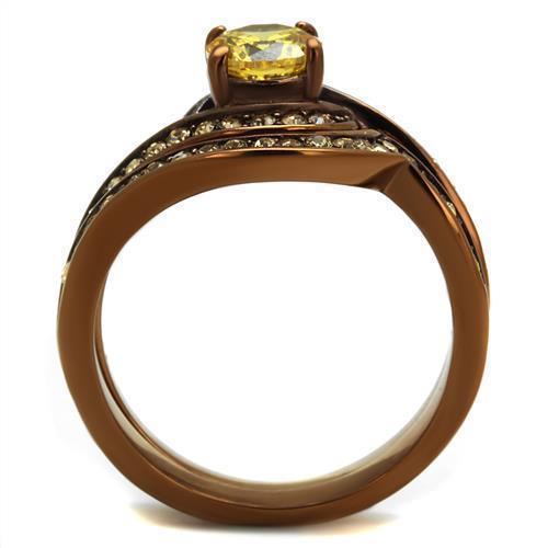 Womens Coffee Brown Ring Anillo Cafe Para Mujer 316L Stainless Steel with AAA Grade CZ in Topaz Bolsena - Jewelry Store by Erik Rayo