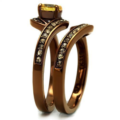 Womens Coffee Brown Ring Anillo Cafe Para Mujer 316L Stainless Steel with AAA Grade CZ in Topaz Bolsena - Jewelry Store by Erik Rayo