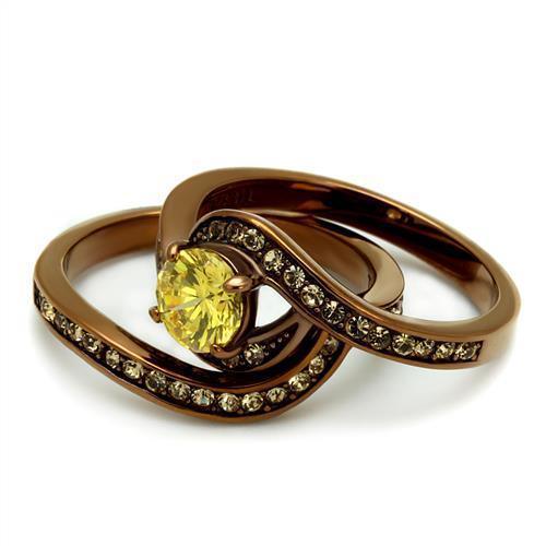 Womens Coffee Brown Ring Anillo Cafe Para Mujer 316L Stainless Steel with AAA Grade CZ in Topaz Bolsena - Jewelry Store by Erik Rayo