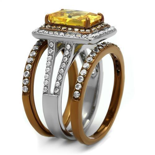 Womens Coffee Brown Ring Anillo Cafe Para Mujer 316L Stainless Steel with AAA Grade CZ in Topaz Civita - Jewelry Store by Erik Rayo