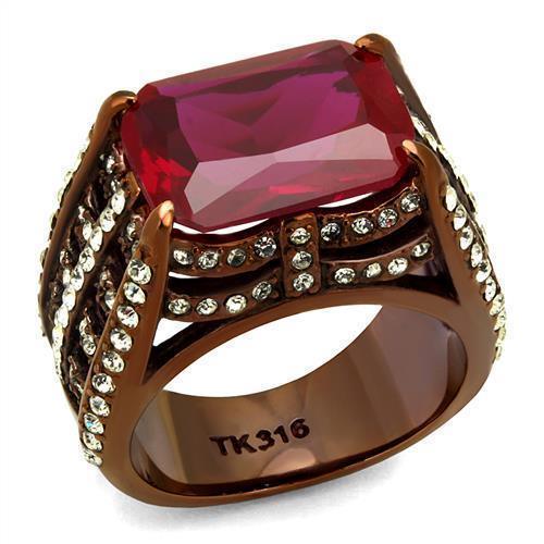 Womens Coffee Brown Ring Anillo Cafe Para Mujer 316L Stainless Steel with Glass in Garnet - Jewelry Store by Erik Rayo
