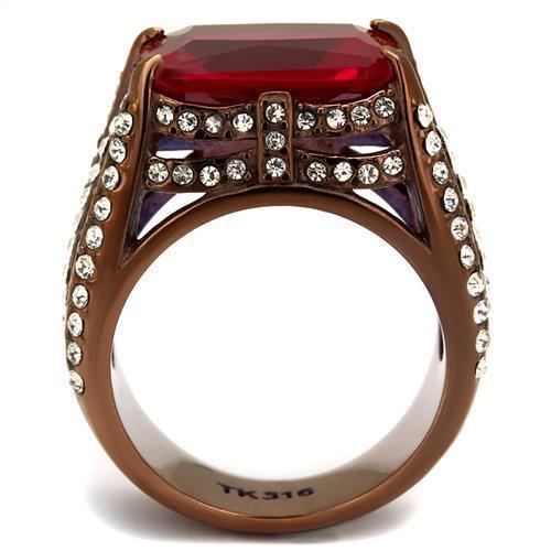Womens Coffee Brown Ring Anillo Cafe Para Mujer 316L Stainless Steel with Glass in Garnet - Jewelry Store by Erik Rayo