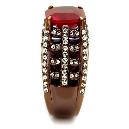 Womens Coffee Brown Ring Anillo Cafe Para Mujer 316L Stainless Steel with Glass in Garnet - Jewelry Store by Erik Rayo