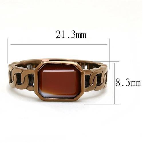 Womens Coffee Brown Ring Anillo Cafe Para Mujer 316L Stainless Steel with Semi-Precious Agate in Siam Sora - Jewelry Store by Erik Rayo