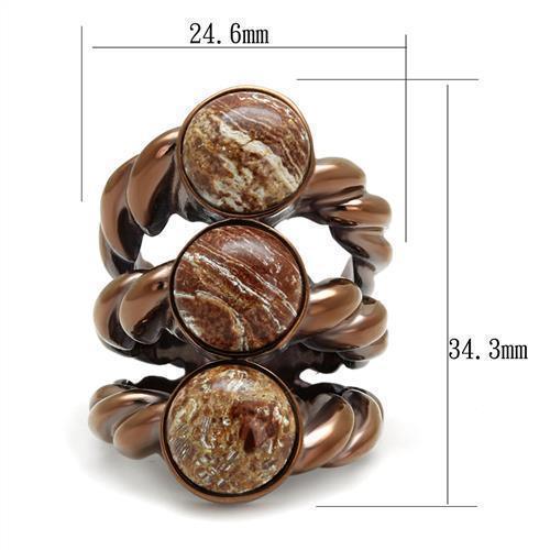 Womens Coffee Brown Ring Anillo Cafe Para Mujer 316L Stainless Steel with Semi-Precious Oligoclase in Multi Color Sora - Jewelry Store by Erik Rayo