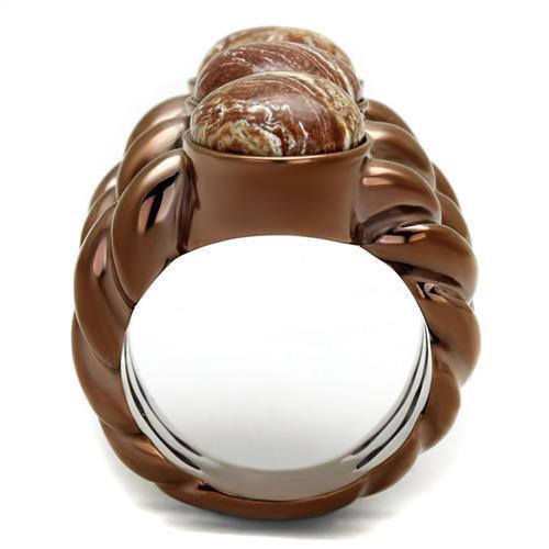 Womens Coffee Brown Ring Anillo Cafe Para Mujer 316L Stainless Steel with Semi-Precious Oligoclase in Multi Color Sora - Jewelry Store by Erik Rayo