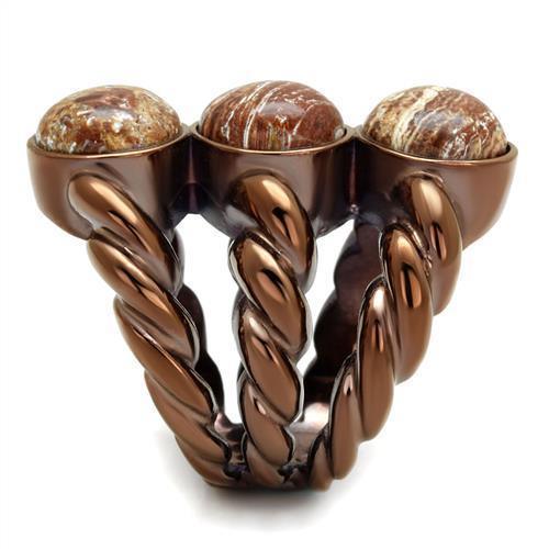 Womens Coffee Brown Ring Anillo Cafe Para Mujer 316L Stainless Steel with Semi-Precious Oligoclase in Multi Color Sora - Jewelry Store by Erik Rayo