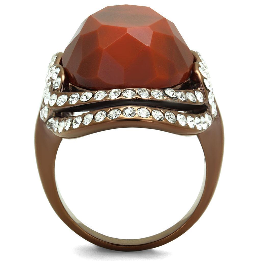 Womens Coffee Brown Ring Anillo Cafe Para Mujer 316L Stainless Steel with Stone in Orange Geata - Jewelry Store by Erik Rayo