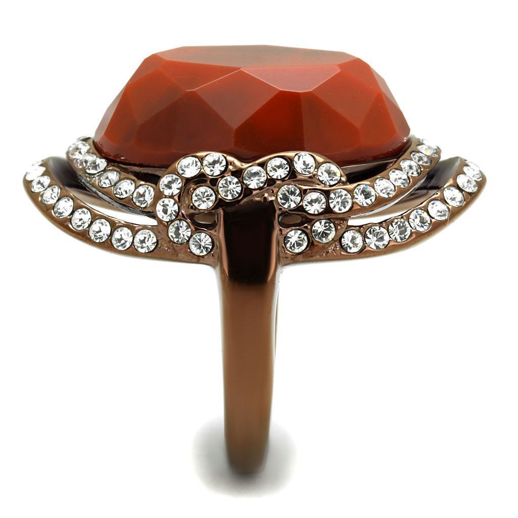Womens Coffee Brown Ring Anillo Cafe Para Mujer 316L Stainless Steel with Stone in Orange Geata - Jewelry Store by Erik Rayo