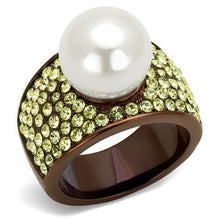 Load image into Gallery viewer, Womens Coffee Brown Ring Anillo Cafe Para Mujer 316L Stainless Steel with Synthetic Pearl in White Emilia - Jewelry Store by Erik Rayo
