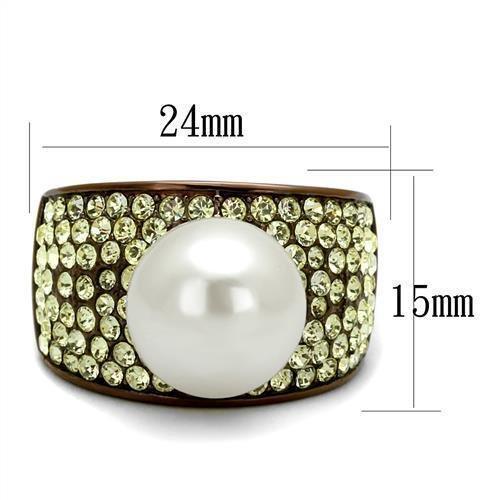 Womens Coffee Brown Ring Anillo Cafe Para Mujer 316L Stainless Steel with Synthetic Pearl in White Emilia - Jewelry Store by Erik Rayo