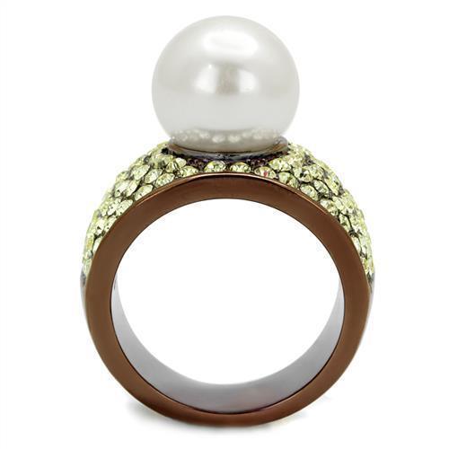 Womens Coffee Brown Ring Anillo Cafe Para Mujer 316L Stainless Steel with Synthetic Pearl in White Emilia - Jewelry Store by Erik Rayo