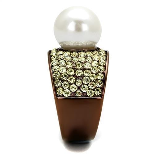 Womens Coffee Brown Ring Anillo Cafe Para Mujer 316L Stainless Steel with Synthetic Pearl in White Emilia - Jewelry Store by Erik Rayo