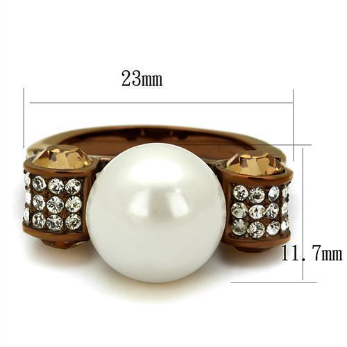 Womens Coffee Brown Ring Anillo Cafe Para Mujer 316L Stainless Steel with Synthetic Pearl in White Mirandola - Jewelry Store by Erik Rayo