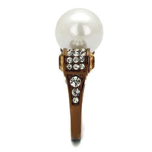 Womens Coffee Brown Ring Anillo Cafe Para Mujer 316L Stainless Steel with Synthetic Pearl in White Mirandola - Jewelry Store by Erik Rayo