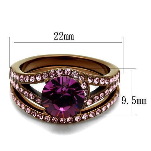 Womens Coffee Brown Ring Anillo Cafe Para Mujer 316L Stainless Steel with Top Grade Crystal in Amethyst Argeta - Jewelry Store by Erik Rayo