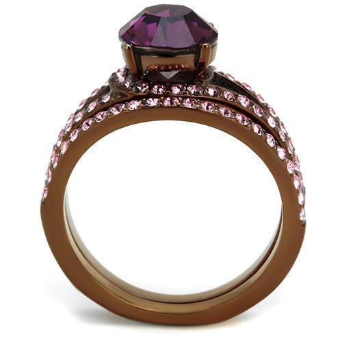 Womens Coffee Brown Ring Anillo Cafe Para Mujer 316L Stainless Steel with Top Grade Crystal in Amethyst Argeta - Jewelry Store by Erik Rayo