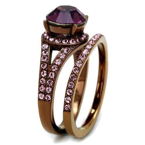 Womens Coffee Brown Ring Anillo Cafe Para Mujer 316L Stainless Steel with Top Grade Crystal in Amethyst Argeta - Jewelry Store by Erik Rayo