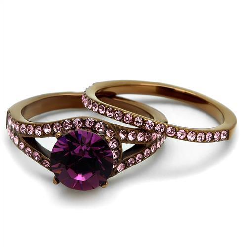 Womens Coffee Brown Ring Anillo Cafe Para Mujer 316L Stainless Steel with Top Grade Crystal in Amethyst Argeta - Jewelry Store by Erik Rayo