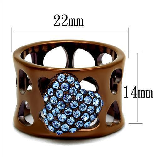 Womens Coffee Brown Ring Anillo Cafe Para Mujer 316L Stainless Steel with Top Grade Crystal in Aquamarine Forio - Jewelry Store by Erik Rayo