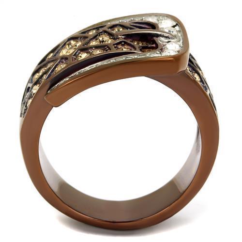 Womens Coffee Brown Ring Anillo Cafe Para Mujer 316L Stainless Steel with Top Grade Crystal in Citrine Yellow Guastalla - Jewelry Store by Erik Rayo