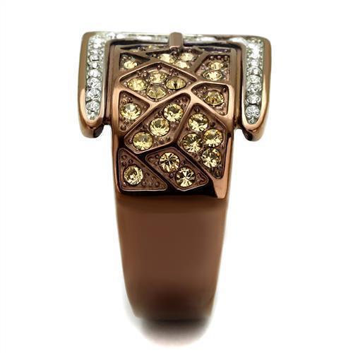 Womens Coffee Brown Ring Anillo Cafe Para Mujer 316L Stainless Steel with Top Grade Crystal in Citrine Yellow Guastalla - Jewelry Store by Erik Rayo