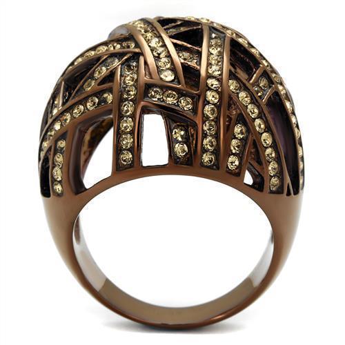 Womens Coffee Brown Ring Anillo Cafe Para Mujer 316L Stainless Steel with Top Grade Crystal in Citrine Yellow Teramo - Jewelry Store by Erik Rayo