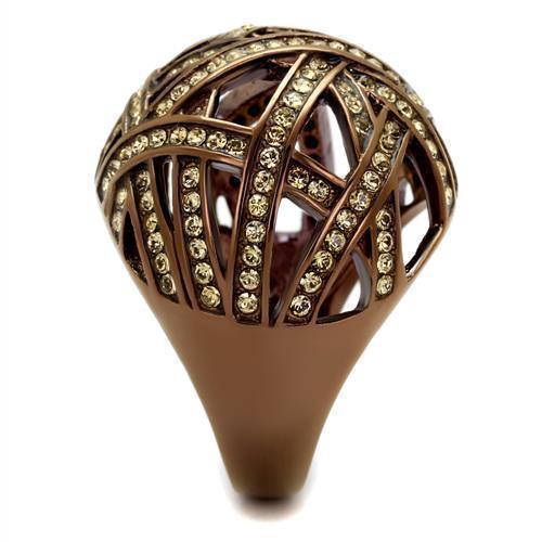 Womens Coffee Brown Ring Anillo Cafe Para Mujer 316L Stainless Steel with Top Grade Crystal in Citrine Yellow Teramo - Jewelry Store by Erik Rayo