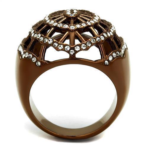 Womens Coffee Brown Ring Anillo Cafe Para Mujer 316L Stainless Steel with Top Grade Crystal in Clear Imola - Jewelry Store by Erik Rayo