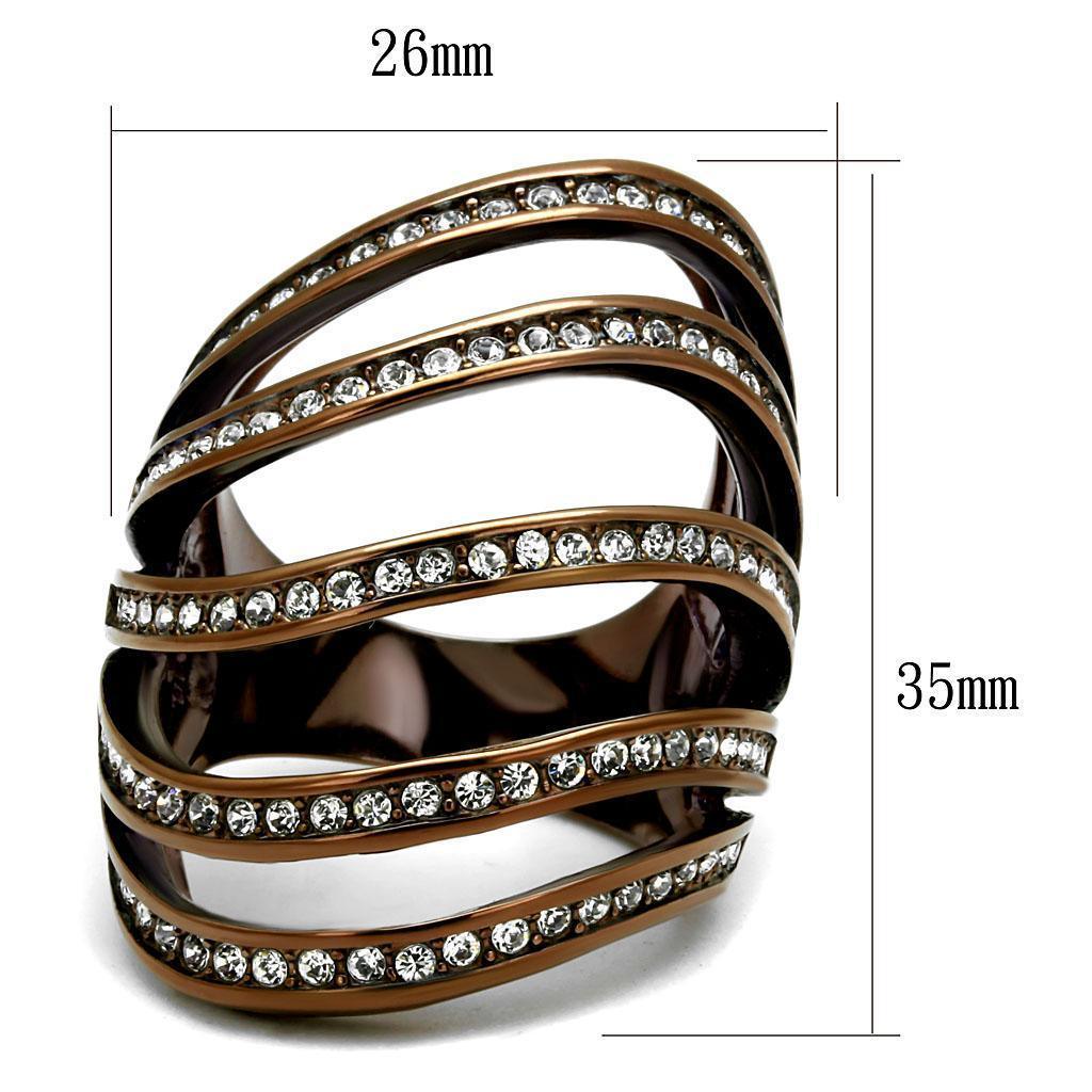 Womens Coffee Brown Ring Anillo Cafe Para Mujer 316L Stainless Steel with Top Grade Crystal in Clear Latina - Jewelry Store by Erik Rayo