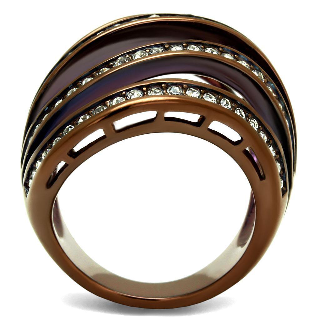 Womens Coffee Brown Ring Anillo Cafe Para Mujer 316L Stainless Steel with Top Grade Crystal in Clear Latina - Jewelry Store by Erik Rayo