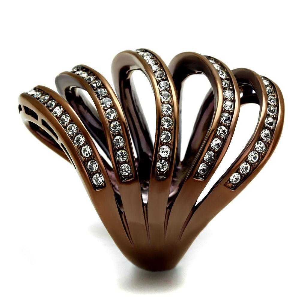 Womens Coffee Brown Ring Anillo Cafe Para Mujer 316L Stainless Steel with Top Grade Crystal in Clear Latina - Jewelry Store by Erik Rayo