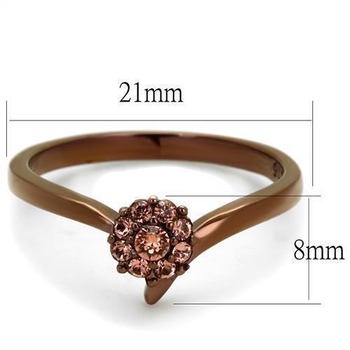 Womens Coffee Brown Ring Anillo Cafe Para Mujer 316L Stainless Steel with Top Grade Crystal in Light Peach Amalfi - Jewelry Store by Erik Rayo