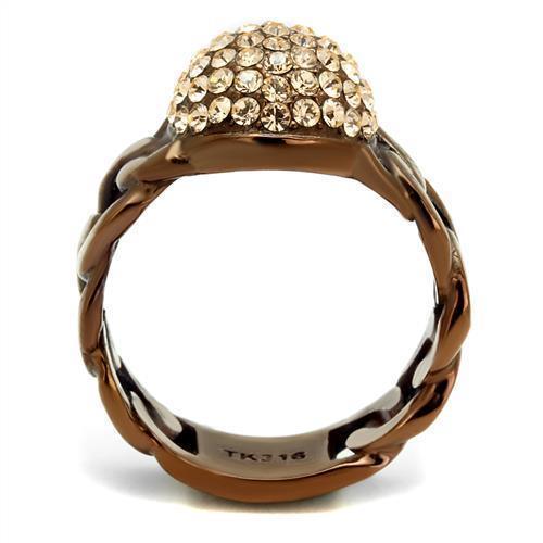 Womens Coffee Brown Ring Anillo Cafe Para Mujer 316L Stainless Steel with Top Grade Crystal in Light Peach Formia - Jewelry Store by Erik Rayo