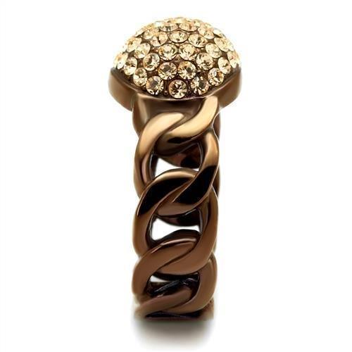 Womens Coffee Brown Ring Anillo Cafe Para Mujer 316L Stainless Steel with Top Grade Crystal in Light Peach Formia - Jewelry Store by Erik Rayo