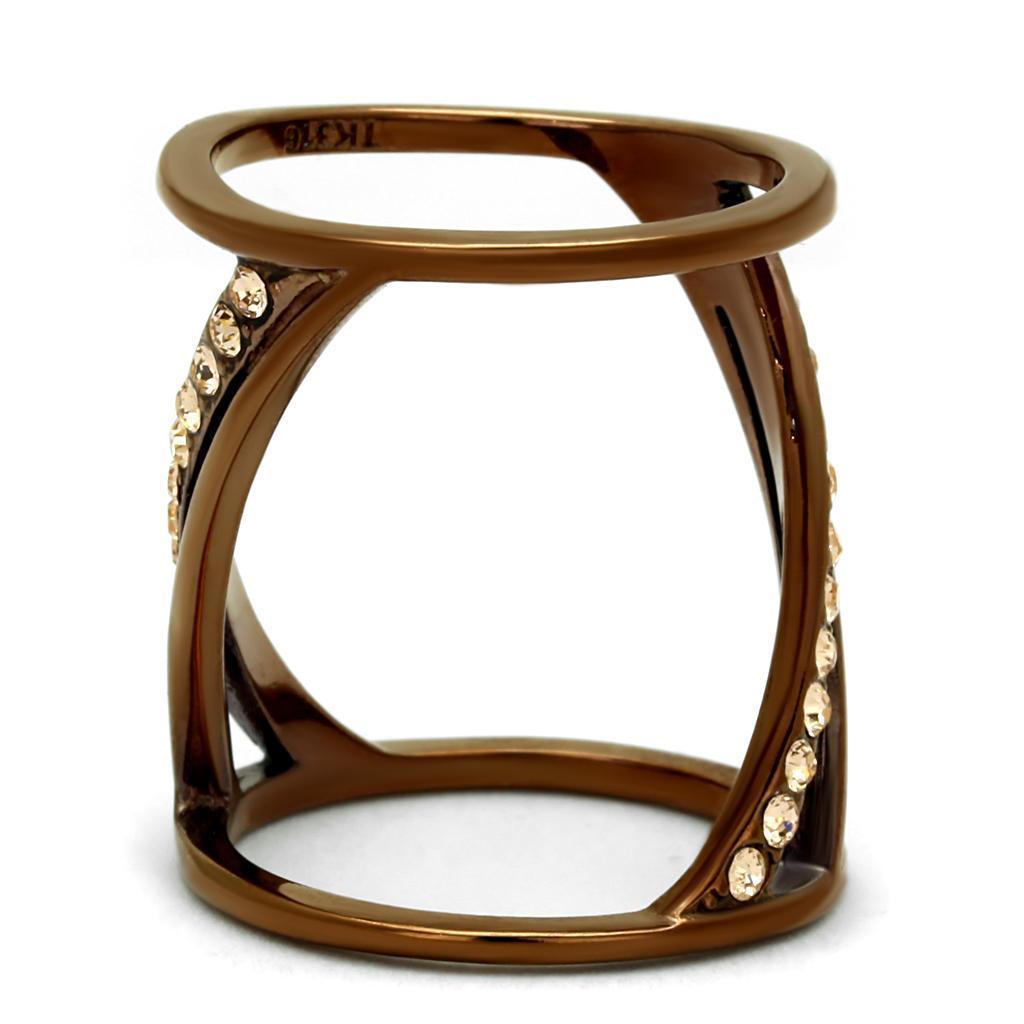 Womens Coffee Brown Ring Anillo Cafe Para Mujer 316L Stainless Steel with Top Grade Crystal in Light Peach Friuli - Jewelry Store by Erik Rayo