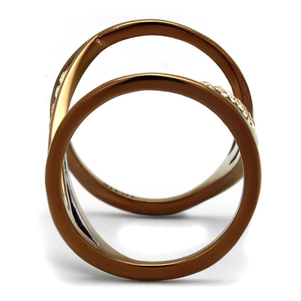 Womens Coffee Brown Ring Anillo Cafe Para Mujer 316L Stainless Steel with Top Grade Crystal in Light Peach Friuli - Jewelry Store by Erik Rayo