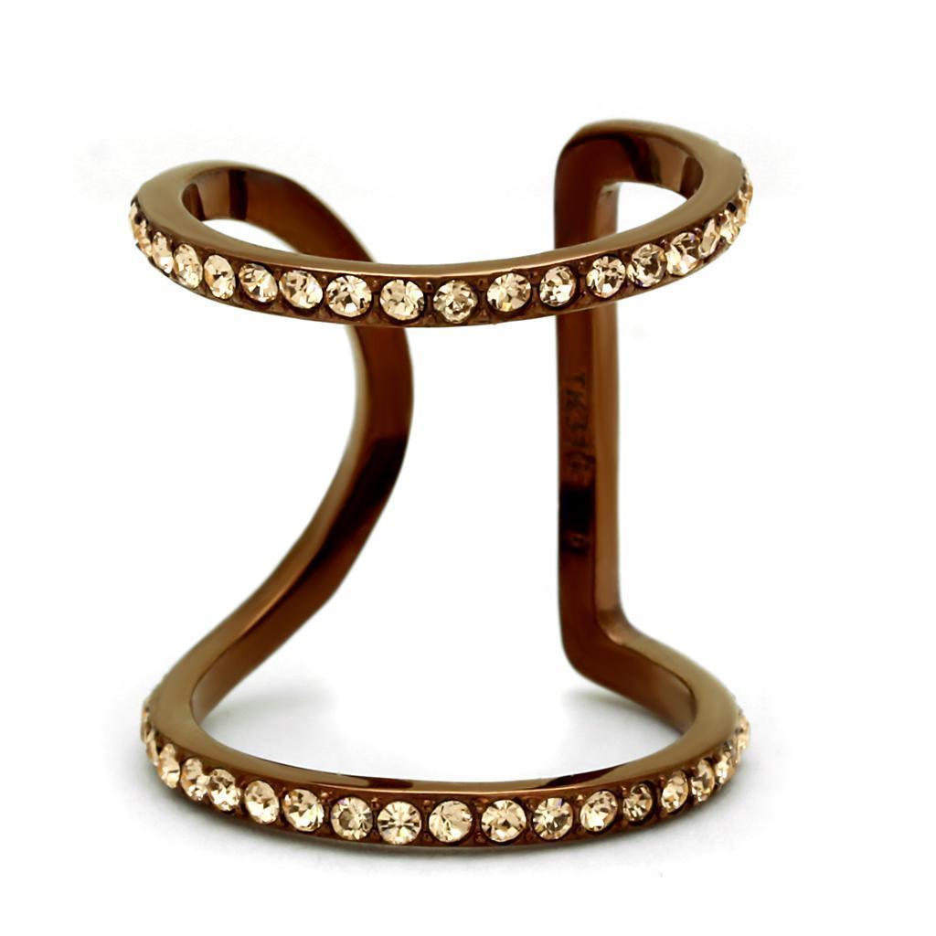 Womens Coffee Brown Ring Anillo Cafe Para Mujer 316L Stainless Steel with Top Grade Crystal in Light Peach Venezia - Jewelry Store by Erik Rayo