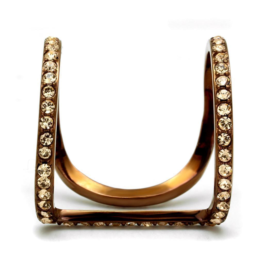 Womens Coffee Brown Ring Anillo Cafe Para Mujer 316L Stainless Steel with Top Grade Crystal in Light Peach Venezia - Jewelry Store by Erik Rayo