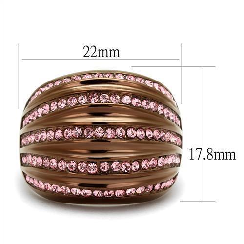 Womens Coffee Brown Ring Anillo Cafe Para Mujer 316L Stainless Steel with Top Grade Crystal in Light Rose Matera - Jewelry Store by Erik Rayo