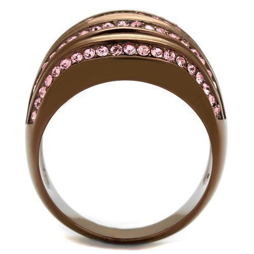 Womens Coffee Brown Ring Anillo Cafe Para Mujer 316L Stainless Steel with Top Grade Crystal in Light Rose Matera - Jewelry Store by Erik Rayo