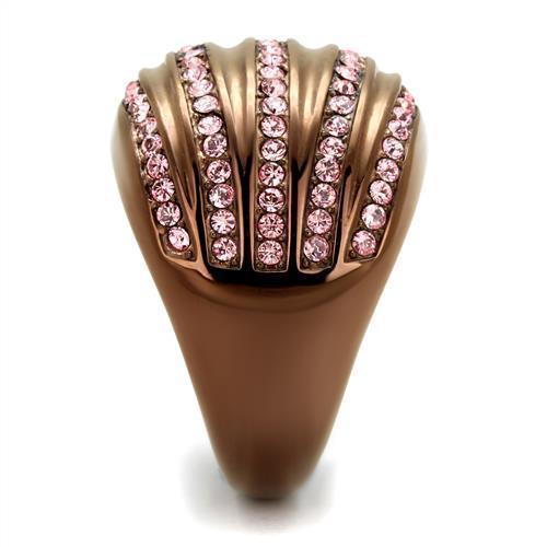 Womens Coffee Brown Ring Anillo Cafe Para Mujer 316L Stainless Steel with Top Grade Crystal in Light Rose Matera - Jewelry Store by Erik Rayo